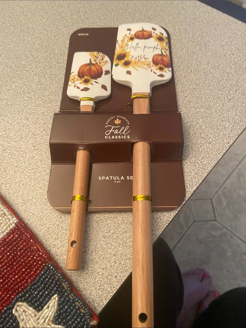 Fall Classics Pumpkin Sunflower Spatula Set - White & Wood